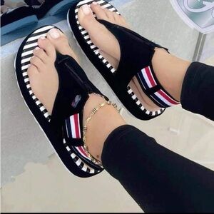 Tommy Hilfiger Black and White Striped Sandals